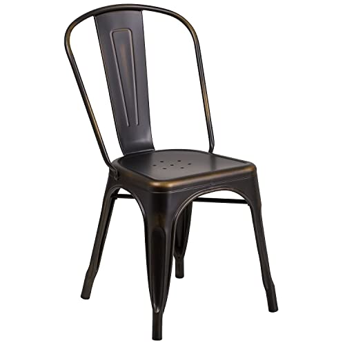 Flash Furniture Commercial Grade Distressed Copper Metal Indoor-Outdoor Stackable Chair