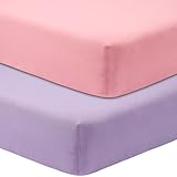 GUNTAIL Crib Sheets for Boys Girls,100% Cotton Fitted Crib Sheet 2 Pack for Standard Crib and Toddler Mattress, Super Soft Breathable Baby Sheet 28x52x8in (Purple & Pink)