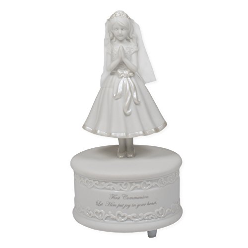 First Communion Decoration Porcelain Musical Praying Girl Figurine, 7 1 2 Inch