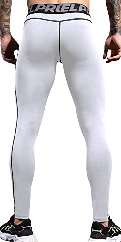 Yuerlian Men's Compression Pants Baselayer Cool Dry Sports Tights Leggings Running Tights 1 Pack White #TOP2