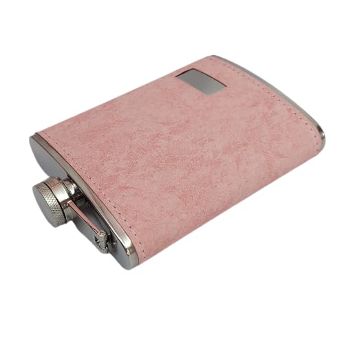 Image of Stainless Steel Hip Flask for Men & Women 8oz (236ml) - Whisky Flask Vodka Alcoholic Liquor Holder with Funnel Drinks Pocket Carrying Case - Leakproof Travel Flasks for Drinks, (Pink Leather)