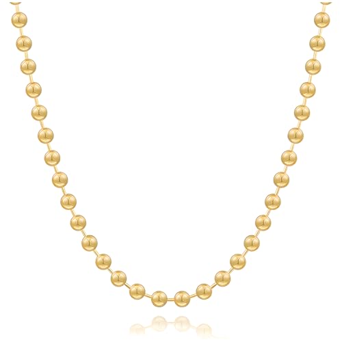 JNF 14K Gold Plated Ball Love Necklace for Women Chunky Heart Necklace Layering Beaded Chain Choker Necklaces Length 18 Inches Adjustable - Main Image