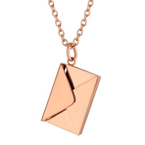 ChainsHouse Personalized Locket Necklace, Custom Envelope Necklaces with Photo Message Engraved for Women, Stainless Steel/Black/Gold/Rose Gold Plated Memorial Gift for Wife (with Gift Box)