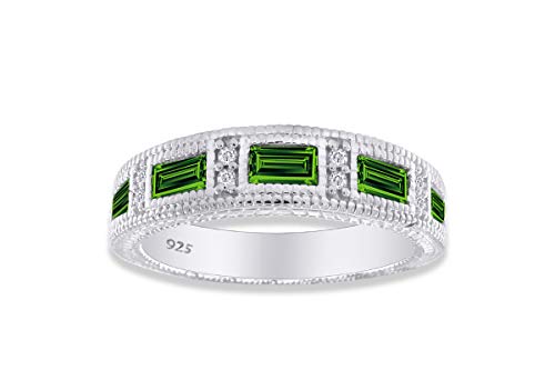 AFFY Emerald Shape Simulated CZ Eternity Band Ring in 14K White Gold Over Sterling Silver