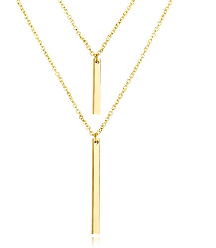 Dcfywl731 Gold Layered Necklace for Women,Dainty Choker Multilayer Bar Necklace Adjustable Layering Choker Necklaces for Teen Girls