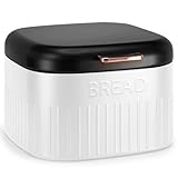 EHC Large Metal Bread Box Bin, Kitchen Storage Box For Countertop With Hinged Lid, Black & White