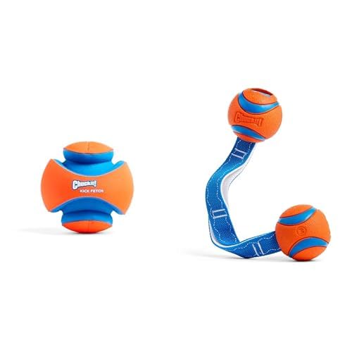 Chuckit Dog Toy Bundle 8-inch Kick Fetch Ball Large Dogs Ultra Duo Tug with 2 5-inch Balls 20-60