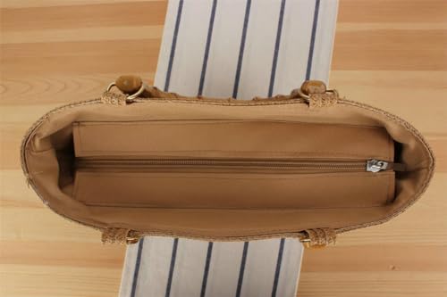 Image of Epsion Womens Large Straw Tote Bag Bamboo Handle Handmade Woven Beach Shoulder Bag Top Handle Purse for Summer, Camel