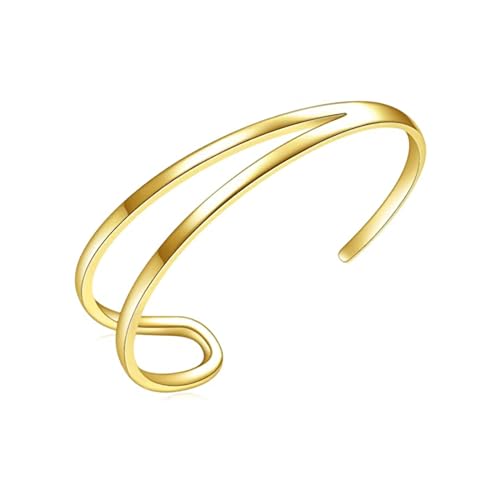 E Adjustable 14K Gold Cuff Bracelets for Women Two Layers Wide Open Bangle Bracelets for Her Friends Mom Old Lady Birthday Valentine's Day Christmas New Year Gifts