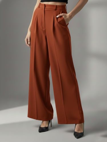 Image of GRECIILOOKS Trousers for Woman | Womens High Rise High Waist Flared Korean Style | Formal Pant for Women Office Wear| Track Pants for Womans Elegant for College & Events (Available in Plus Size)