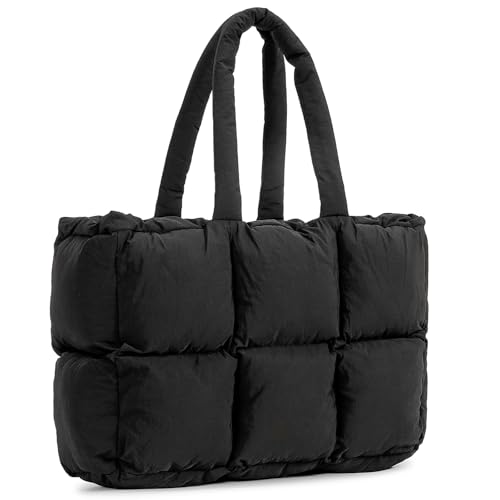 Image of Tote Bag for Women, Large Puffer Tote Bag with Zipper, Lightweight Quilted Shoulder Bag Handbag Purse for Work, Travel, Gym