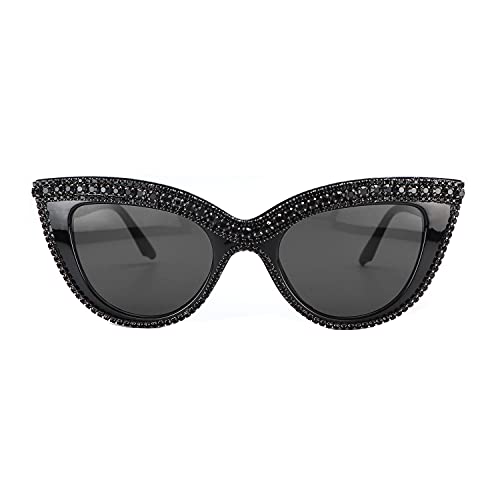 Cat Eye Sunglasses Bling Rhinestones Crystal Black Plastic Frame Eyewear