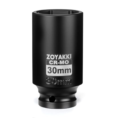 ZOYAKKI 1/2 Drive x 30 mm Deep 6 PT Impact Socket CR-MO 1/2-inch Drive 6 Point Axle Nut Socket for Easy Removal of Axle Shaft Nuts (Metric 30MM)