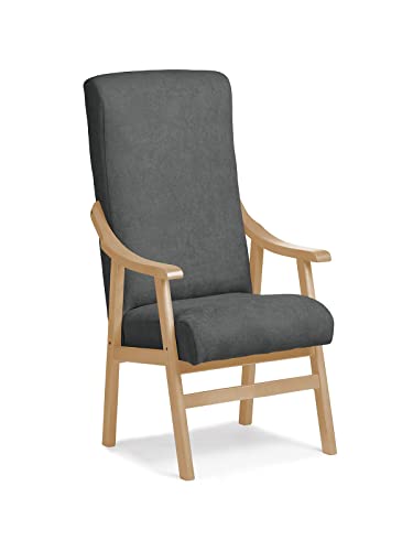 Abuelo a Gusto - Silla Brazos de Madera, Respaldo Recto, Ideal para Personas Mayores, Movilidad Reducida o Dolor Espalda. Usada en residencia y geriátricos. Tamaño: 57x69x116 cm. (Natural, Marengo)