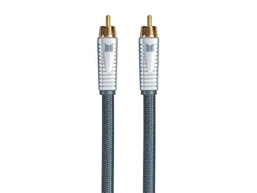 Monolith RCA Cable - 24K Gold Plated Connectors, AL foil, OFC Copper Braided Shield, 3 Feet, Silver
