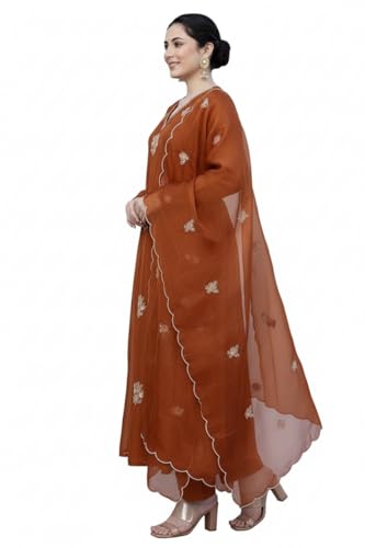 Image of Nermosa Women Embroidery Solid Anarkali Kurta and Pant Set with Dupatta