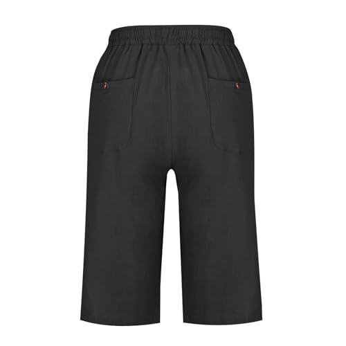 Capri Pants for Women Drawstring Wide Leg Cropped Bermuda Cotton Linen Casual Palazzo Pant with Pockets4