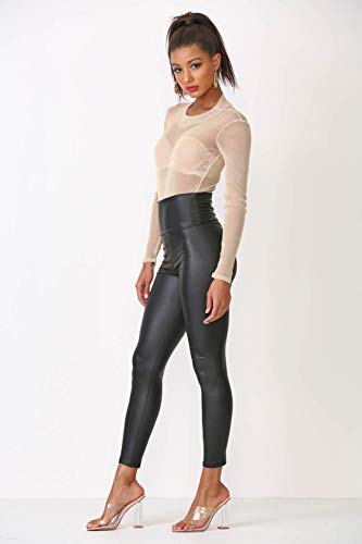 Cemi Ceri Women's Faux Leather Leggings – High Waisted Tummy Control Stretch Pants, Dressy Shiny Slim Fit Jeggings