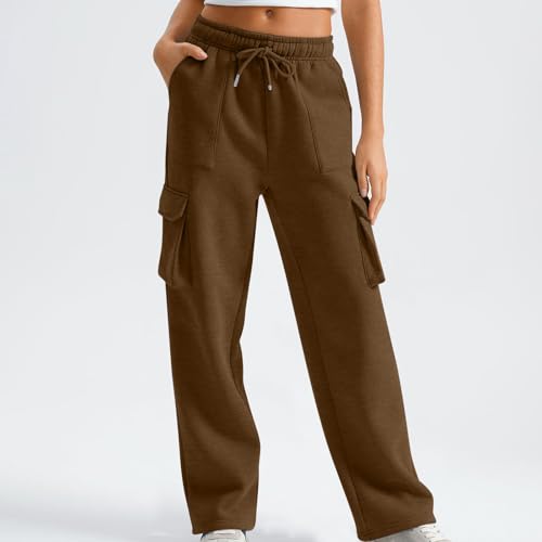 Cargo Sweatpants for Women High Waisted Drawstring Wide Leg Pants 2024 Fall Casual Baggy Athletic Joggers with Pocket