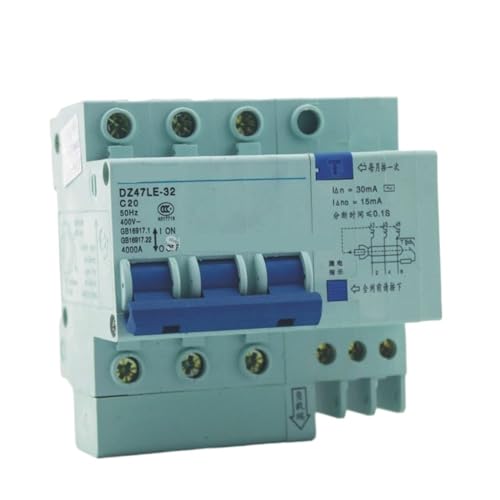 Disjoncteur à courant résiduel 3P 20A protection surintensité fuite terre triphasé 400V