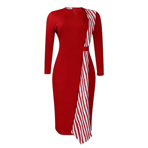 Women Oversized Crew-neck Dress Contrast Stripe Long Sleeve Hip Wrapped High Waisted Pencil Skirt Elegant Slim Dress2