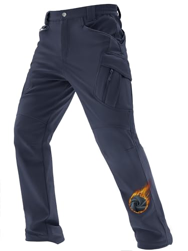 TACVASEN Men's Insulated Snow Pants Winter Warm Fleece Lined Navy Blue Tactical Work Pants Waterproof Windproof Thermal Softshell Trousers for Outdoor