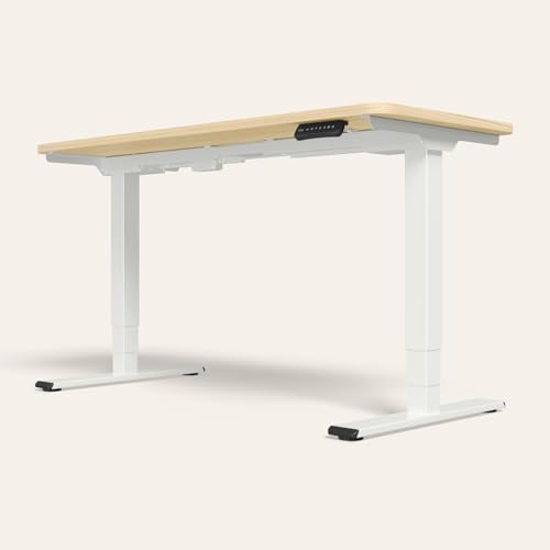 Image of Interio by Godrej Stance Dual Motor Height Adjustable Work Desk | 135 X 60 cms Sit-Stand with Digital Display & Memory Preset, 3 Stage, Douglus Pine top, White Leg