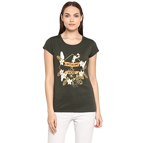 Image of Modeve Women Printed Cotton Blend Half Sleeve Round Neck T-Shirt for Summer