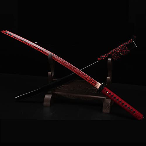 GYFDC Épée de samouraï 100CM,Bokken en Bois Massif avec Gaine,Katana Rouge pour Le Jeu Cos,Représentation sur scène,Collection de Marchandises,Décoration de la Maison Cover