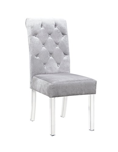 Iconic Home Sharon Dining Side Chair Button Tufted Velvet Upholstered Acrylic Legs (Set Of 2) Modern Contemporary, Silver #TOP1