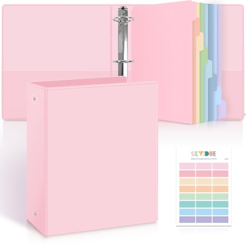 SKYDUE 2 Inch 3 Ring Binder with 8 Tab Dividers & 24 Labels Large Capacity Pastel Binder Organizer for Letter Size Paper Aesthetic School Binder for Documents Office & Home Organization Pink