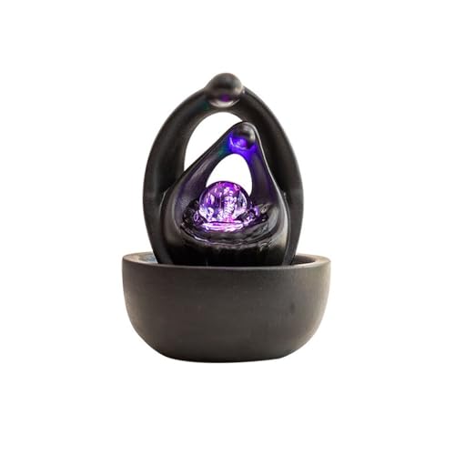 RUNZE765Z Fontana da Tavolo Fontana da Tavolo in Ceramica, Piccola, Creativa, con Acqua circolante, Ornamenti Decorativi, Moderni e minimalisti per Interni e Desktop(Nero)
