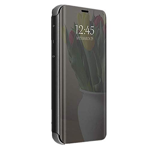 Tearl Samsung Galaxy A20 Case, Luxury Translucent View Mirror Flip Electroplate Plating Stand Shockproof 360 Full Body Protective Hard PC Cover for Samsung Galaxy A10 (Black, Samsung Galaxy A20)