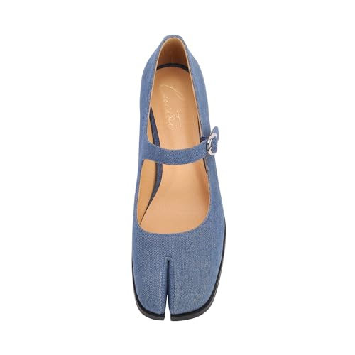 Image of Women Chunky Block High Heels Mary Janes Shoes Split Toe Tabi Shoes Ankle Strap Dress Pumps Shoes