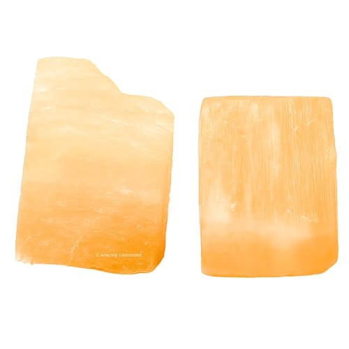 Image of Amazing Gemstone Orange Selenite Raw Crystals and Healing Stones, Natural Rocks for Tumbling - DIY Raw Stones and Crystals, 2 Pieces
