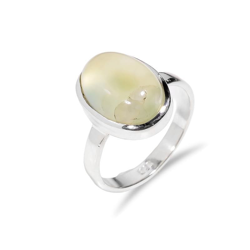 Bague déclaration argent 925 mixte avec prehnite naturelle verte