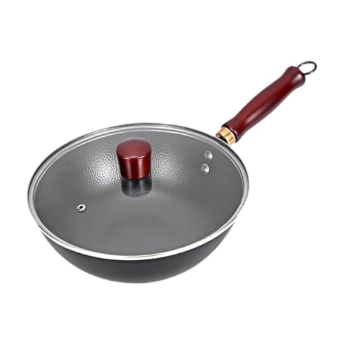 Wok de hierro de 9.45 pulgadas con mango de madera y tapa miniatura 1