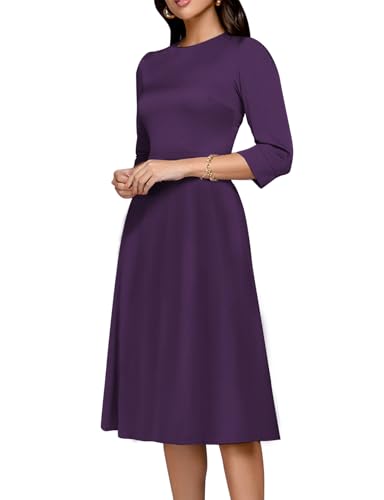 Image of Simple Flavor Women's Floral Vintage Dress Elegant Midi Evening Dress 3 /4 Sleeves
