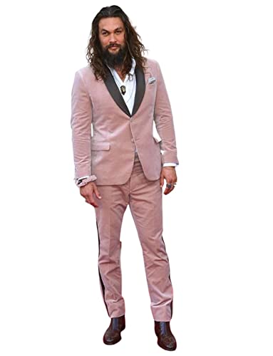 Men's Velvet Two-Piece Suit Black Shawl Lapel Two Buttons Tuxedos Jacket & Pants Groom Prom Party Wedding