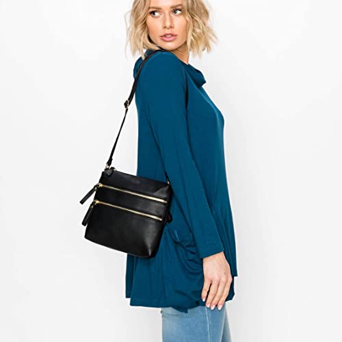 Image of Solene Small Multi Zipper Pocket Crossbody Bag with Adjustable Strap, Lightweight Travel Purse, Daily Small Messenger Pouch
