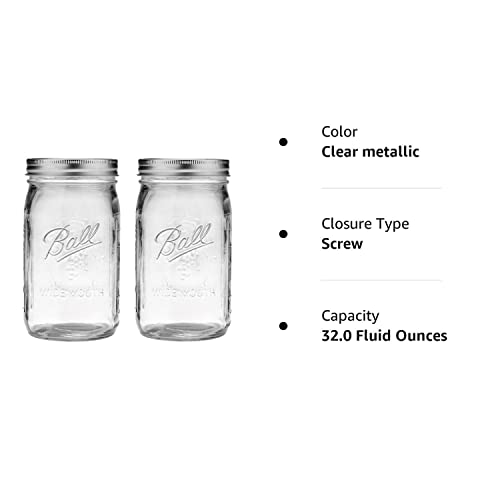 2 Mason Jar Wide Mouth 32 Oz. (Quart) With Lid And Band - Clear #TOP1