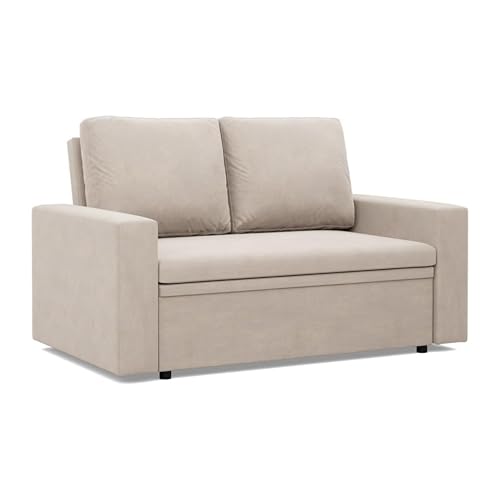 Mebligo - NEO Kollektion Sofa 2 Sitzer Mit Schlaffunktion 148 x 90 x 87 cm, Schlafsofa Mit Bettkasten, Kleines Wohnzimmer Sofa Beige