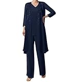 Kyeuan Plus Size Womens Pants Suit for Wedding Chiffon Long Pants Suits for Women Dressy Wedding Guest Navy 20 Plus