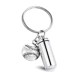 Baseball Cylindrical Bottle Cremation Keychain Vial Keepsake Memorial Ashes Key Ring