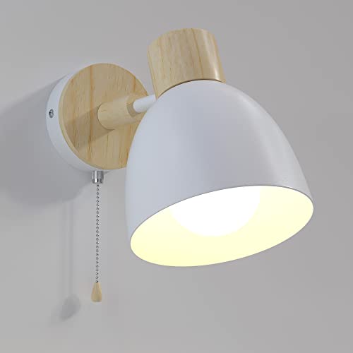 HBVAN Lámpara de Pared con interruptor Interior Aplique Pared de Madera Vintage Retro Industrial E27 Luz de Pared para Dormitorio, Cocina, Restaurante, Café, Pasillo (1 Piezas-blanco)
