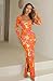 OKIFOIR Women's Long Sleeve Tie Dye Dress Square Neck Mesh Ruched Cocktail Maxi Dresses (Orange,X-Small)