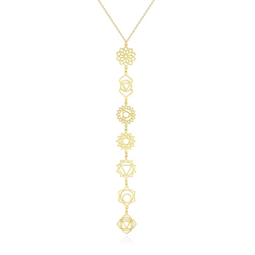 Spiritual Chakra Necklace for Women Trendy - Gold Long Necklaces Yoga Dainty Trendy Y Prom Birthday