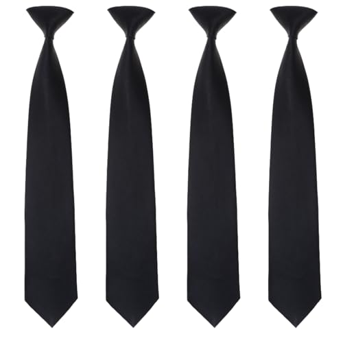 FUIPVGI 4 Piezas Corbata Negra para Hombre, Preatada Corbata con Correa para el Cuello Ajustable, Corbatas con Botones para Boda, Graduación, Uniformes Escolares, Funeral, corbata Formal(Negro)