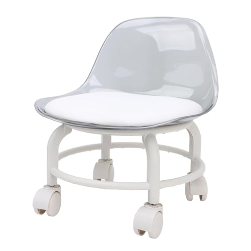 Alomejor Taburete bajo con Ruedas, Cómodo Asiento Trasero con Ruedas y Movimiento Suave para Taburete para Zapatos, Reposapiés, Silla de Pedicura (Blanco Transparente)