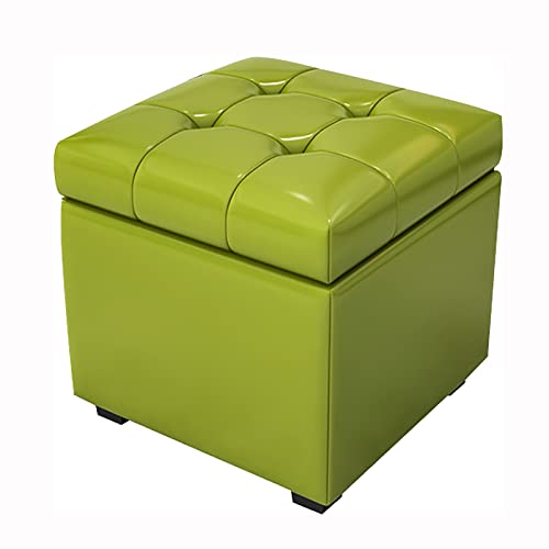Rangement repose-pieds en cuir vert tabouret cube moderne 42cm - 2